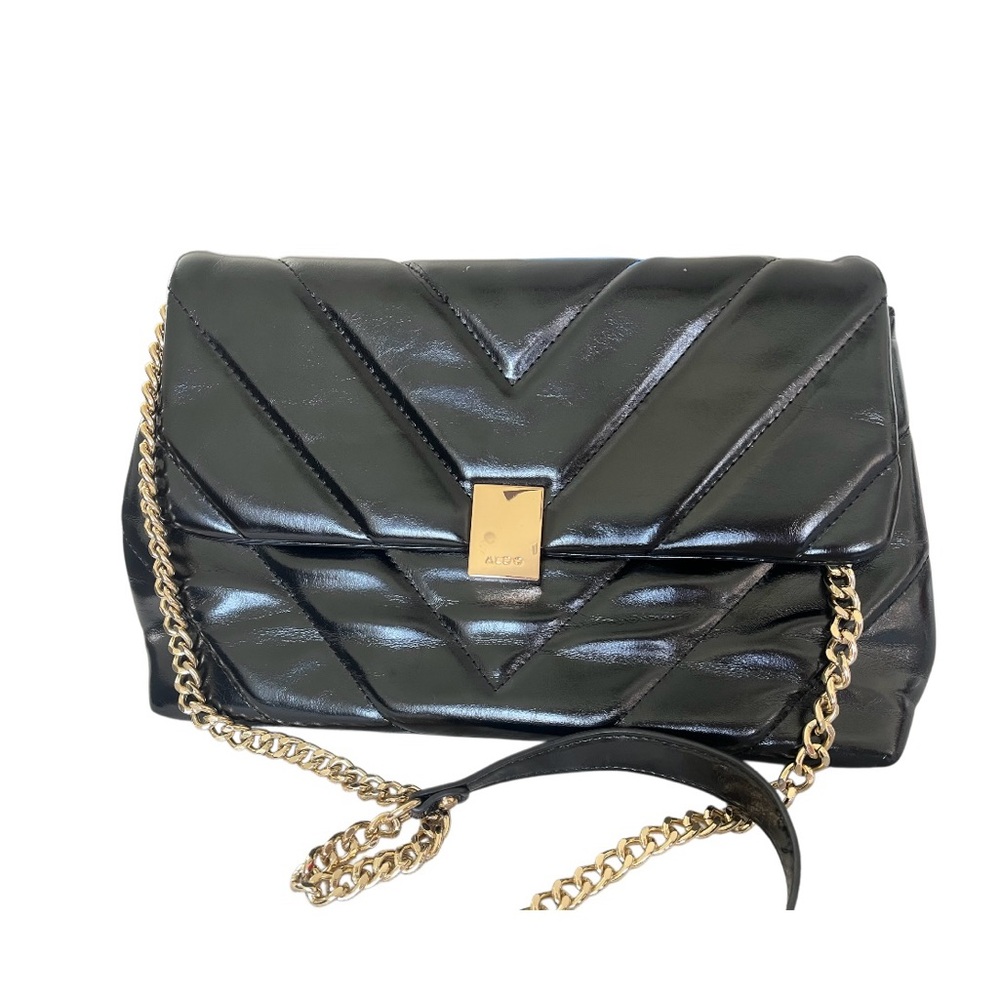 Aldo Black and Gold Quilted Shoulder Bag with Chain Strap